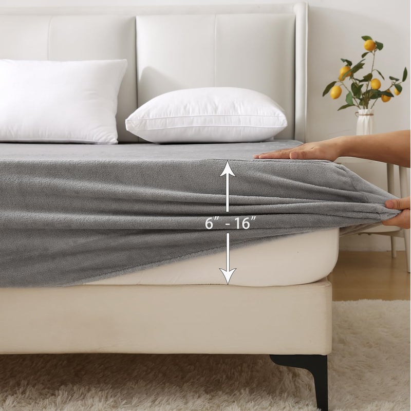 Nokolulu Velvet Twin Fitted Sheet Only - Ultra Soft Fuzzy Fleece Fitted Bottom Sheet - Plush Fluffy Cozy Flannel Sheet Twin Size - 18" Extra Deep Pocket (Light Grey, 39"x75") - Image 5